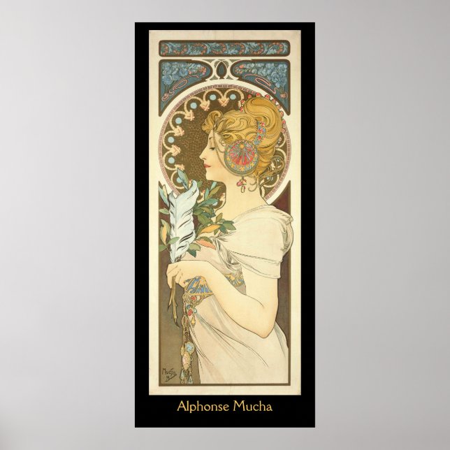 Póster Pintura de Alphonse Mucha sobre negro (Frente)
