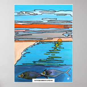 Póster Pintura de amanecer en el océano de 8 bits de Alfr