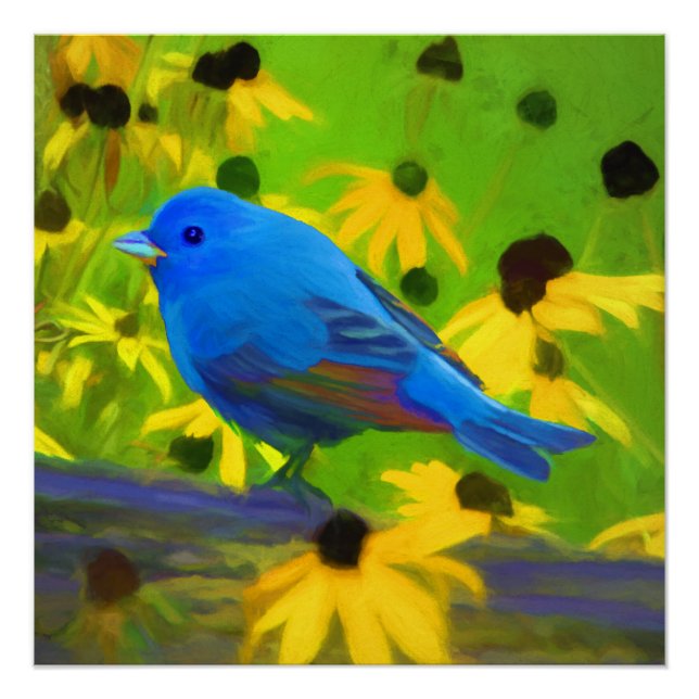 Póster Pintura de amarre índigo - Arte original de aves (Anverso)