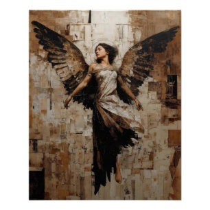 Póster Pintura de ángel alado etéreo en tonos terrosos