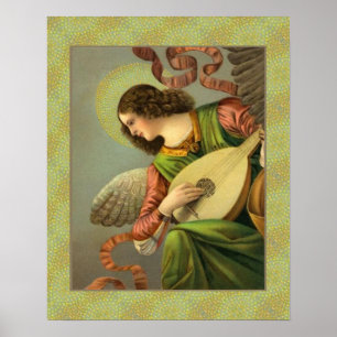 Póster Pintura de ángel con mandolina