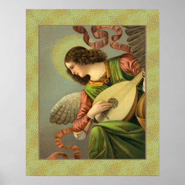 Póster Pintura de ángel con mandolina (Frente)