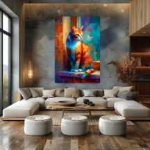 Pintura de animal gato impresionista colorida