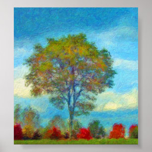 Póster Pintura de árbol de otoño