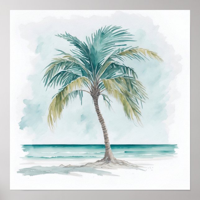 Póster Pintura de árbol de palmas acuarela (Frente)