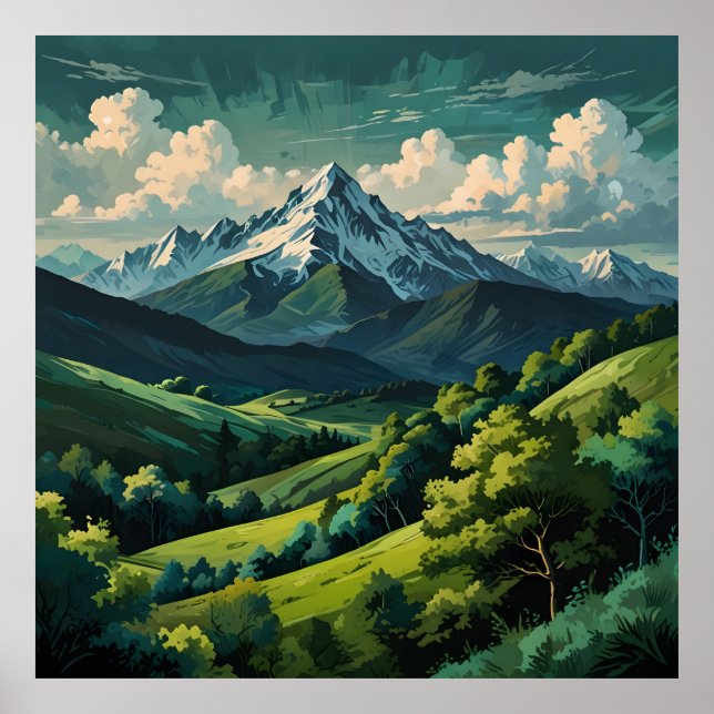 Póster Pintura de árbol y cielo (Frente)