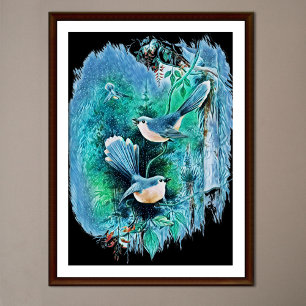 Póster Pintura de aves azules de invierno