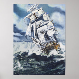 Póster Pintura de barco náutico en el océano