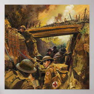 Póster Pintura de batalla en las trincheras de la guerra 