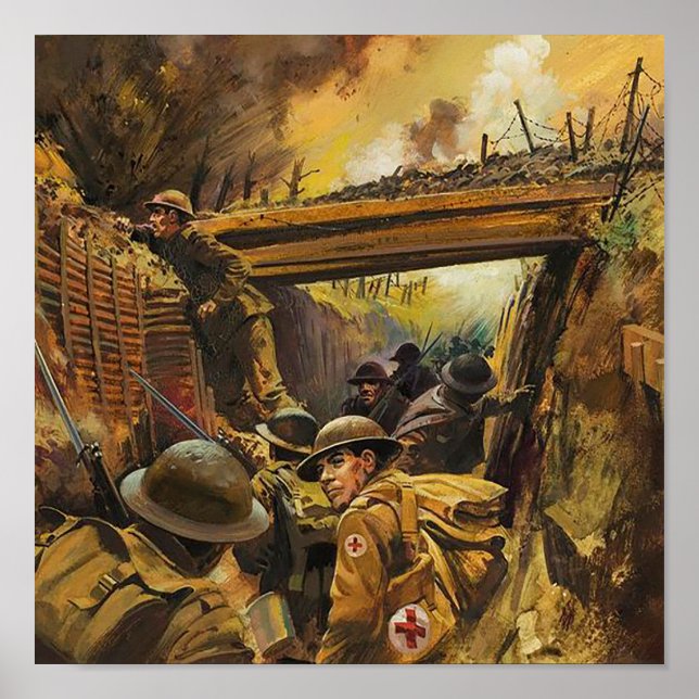 Póster Pintura de batalla en las trincheras de la guerra  (Frente)