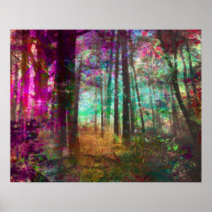 Póster Pintura de bosque de gratas pasarelas doradas