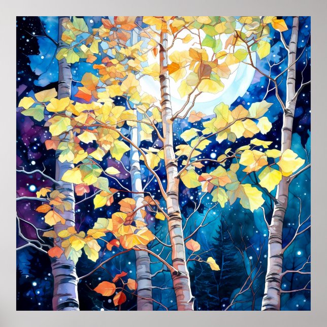 Póster Pintura de bosque otoñal oscuro (Frente)
