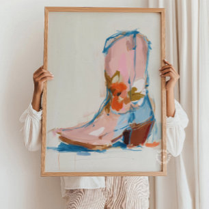 Póster Pintura de bota de vaquera pastel occidental