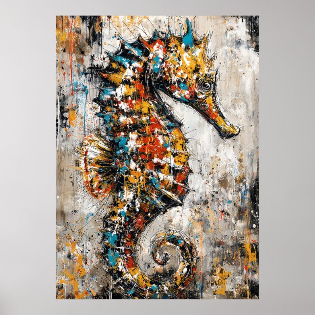 Póster Pintura de Caballito de Mar Expressionista Abstrac (Frente)