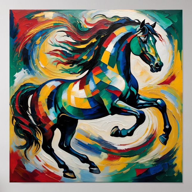 Póster Pintura de Caballo Abstracto Vibrante – Expresión  (Frente)