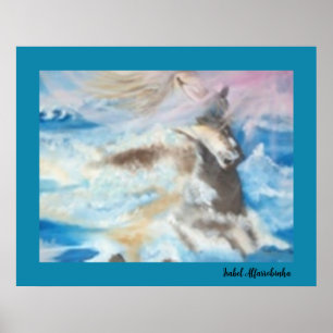 Póster Pintura de caballo en el Poster de agua de mar