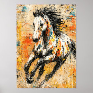 Póster Pintura de Caballo Expresionista Abstracta Dinámic