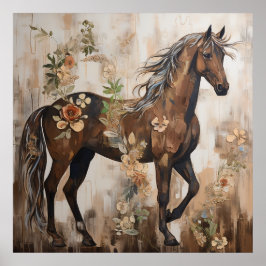 Póster Pintura de caballo floral de bonito