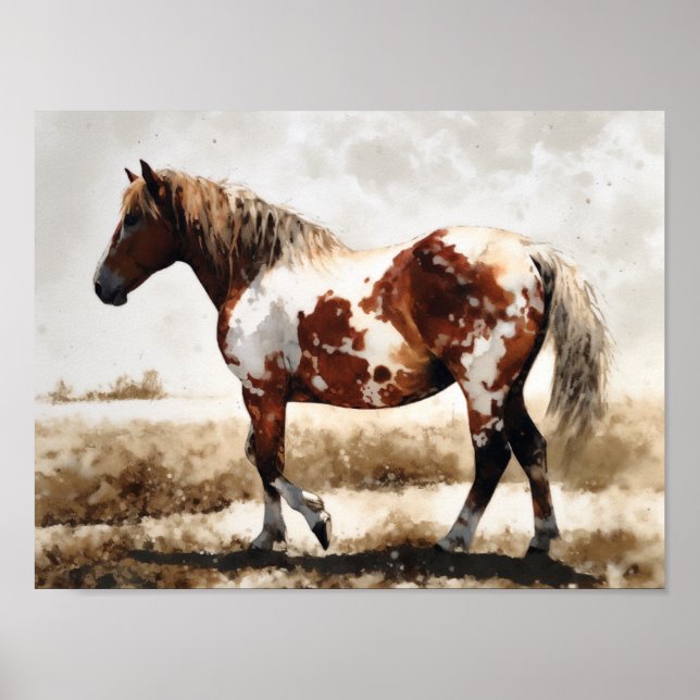 Póster Pintura de caballo Mustang Pinto (Frente)