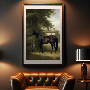 Póster Pintura de caballos de caza negra ecuestre vintage