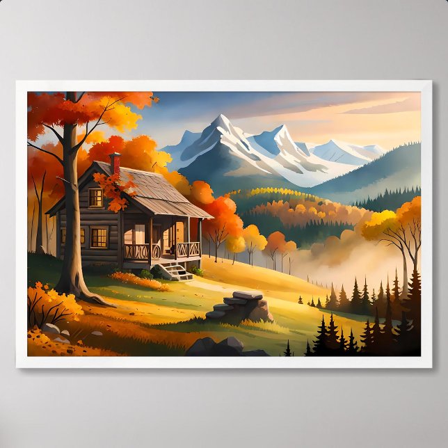 Póster Pintura de cabina: Armonía forestal y montaña neva (Subido por el creador)