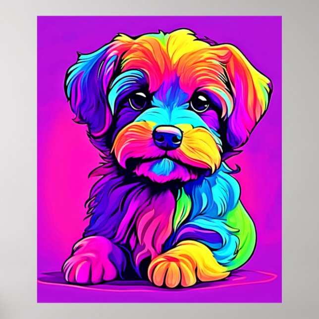Póster Pintura de cachorro arco iris (Frente)