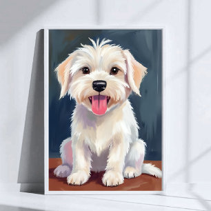 Póster Pintura de cachorro maltés perro blanco