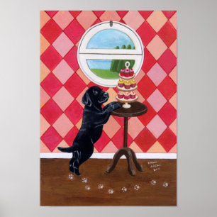 Póster Pintura de cachorros y pasteles de Labrador Negro