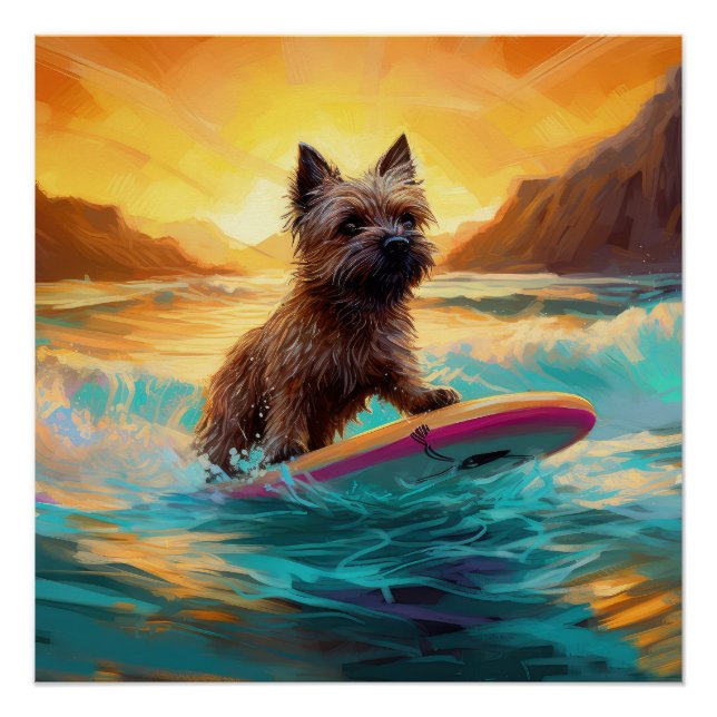 Póster Pintura de Cairn Terrier Beach Surfing (Anverso)