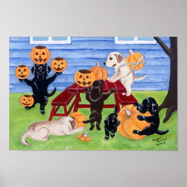 Póster Pintura de calabaza de Halloween Cargando Labrador (Frente)