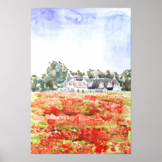 Póster Pintura de campo de amapolas en el campo inglés