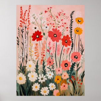 Póster Pintura de campo de flores silvestres coloridas