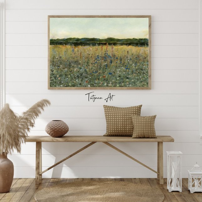 Póster Pintura de campo de flores silvestres de pradera (Wildflower Field Vintage Wall Art Painting in large size. Frame is excluded in the purchase.)