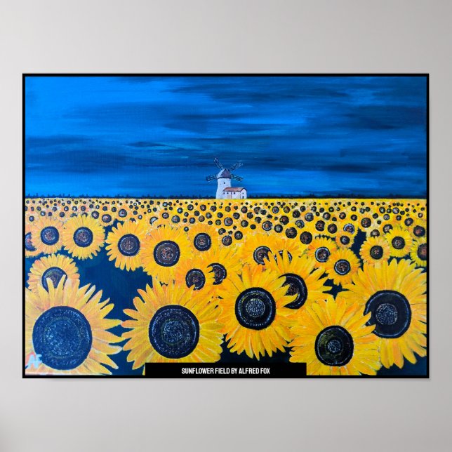 Póster Pintura de campo de girasol por Alfred Fox (Frente)