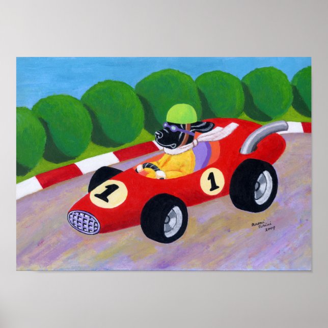 Póster Pintura de Carreras de Labrador Negro (Frente)