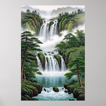 Pintura de cascada Feng Shui - Flujo de riqueza