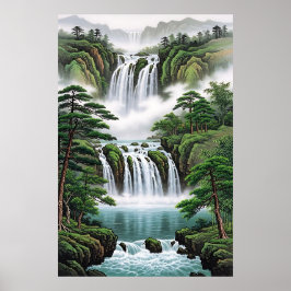 Póster Pintura de cascada Feng Shui - Flujo de riqueza