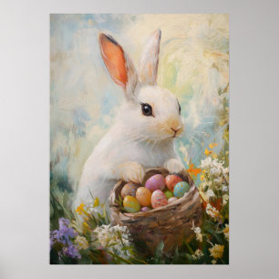 Póster Pintura de caza de huevos de conejo de Pascua