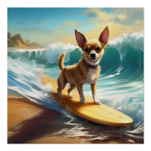 Póster Pintura de Chihuahua Beach Surfing (Anverso)