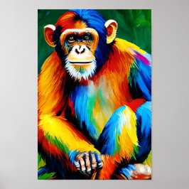 Póster Pintura de chimpancé colorida, mono humorístico