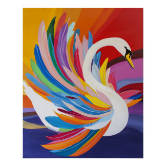 Póster Pintura de cisne emplumado de arcoíris vibrante