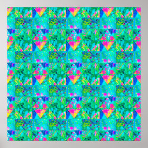 Póster Pintura de colcha de jardín con Hortensia y Azules