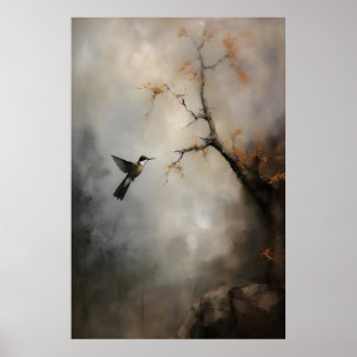 Póster Pintura de colibrí etéreo Pared de ave vintage