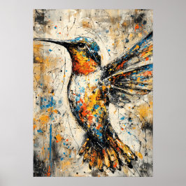 Póster Pintura de colibrí expresionista abstracto moderno