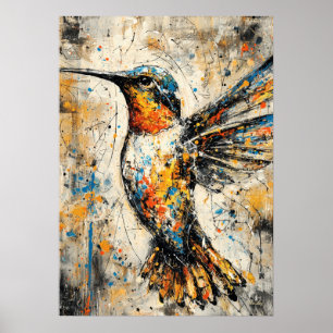 Póster Pintura de colibrí expresionista abstracto moderno