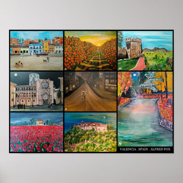 Póster Pintura de Collage de Valencia España por Alfred F (Frente)