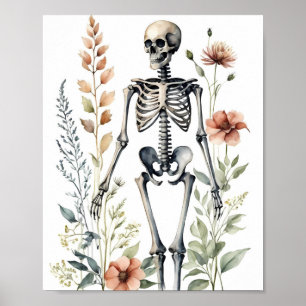 Póster Pintura de color acuático del esqueleto floral