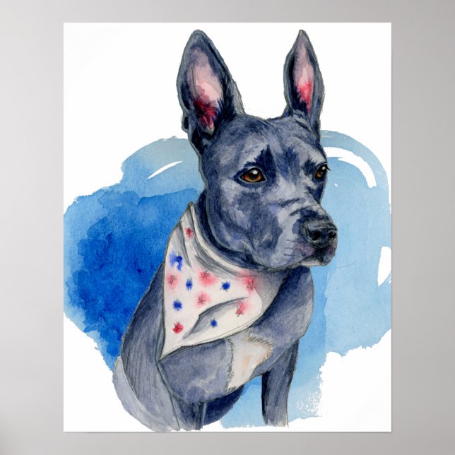 Póster Pintura de color azul de Bulldog de hoyo (Frente)