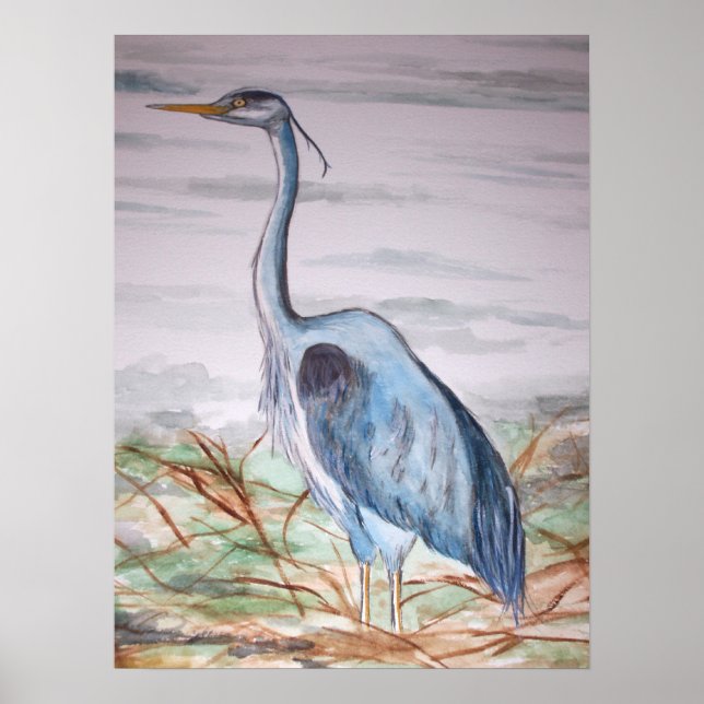 Póster Pintura de color azul de Heron (Frente)