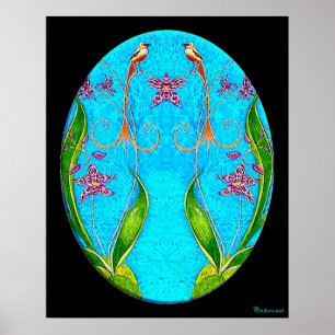 Póster Pintura de color de agua de aves hawaianas